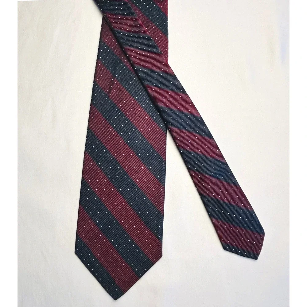 Robert Talbott Necktie Mens Burgundy Navy Striped Silk Woven in England 3
